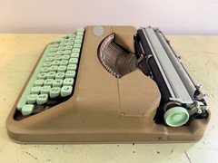 1959 Hermes Rocket Portable Typewriter • Swiss-Made • Taupe & Seafoam w/Case