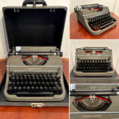 Vintage 1940’s UNDERWOOD Champion Drab Gray/Green Deco Working Typewriter w/Case