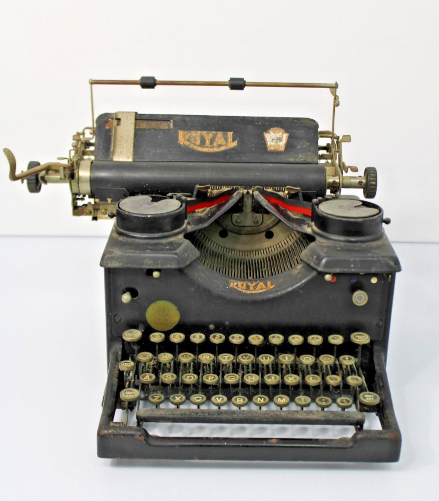 Royal 10 Typewriter, Glass Sides, Rusty Antique Office Decor ca. 1923-1935