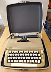 1960s Smith Corona Super Sterling Portable Typewriter w Case Beige Tan USA Made