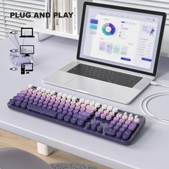 Wired Retro Keyboard, 104 Keys Full-Sized Typewriter Keyboards, Office Keyboa…