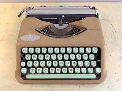 1959 Hermes Rocket Portable Typewriter • Swiss-Made • Taupe & Seafoam w/Case
