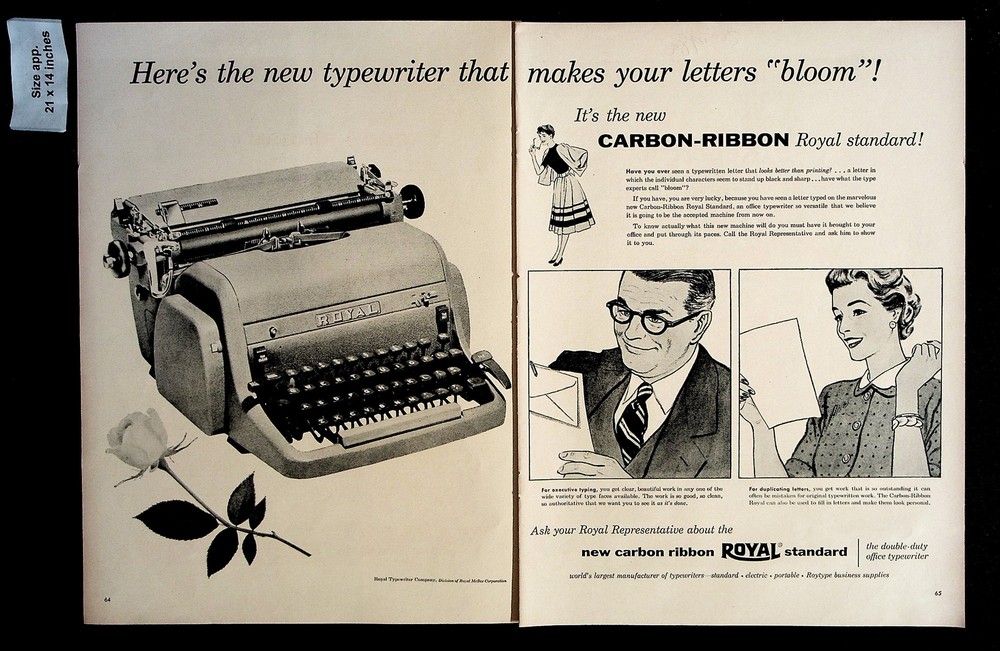 1955 Royal Standard Portable Typewriter Office Home Bloom Vintage Print Ad 34998