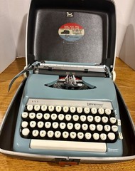 Nice! 1960s Smith-Corona Sterling Starmist Blue Portable Typewriter, Very Clean!