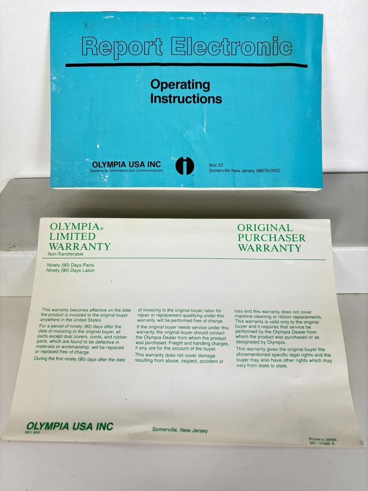 Olympia Report Electronic Typewriter Replacement Parts OPERATING INSTRUCTIONS