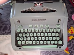 Hermes 3000 Typewriter by Paillard Swiss Made Retro Seafoam Green Metal Case