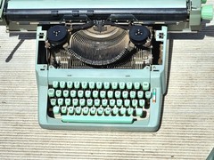 Vtg 1966 Hermes 9 Typewriter Seafoam Green Lg Platen Rare Wide-Carriage + Cover