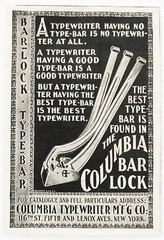 Antique 1897 COLUMBIA BAR-LOCK TYPEWRITER Vtg Bold Type Typography Art Print Ad