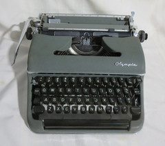 Vintage Olympia Green Portable Manual Typewriter w/ Art Deco Case