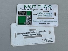 2 Vintage Remtico Advertising Plastic Business Cards Remington Rand Typewriter