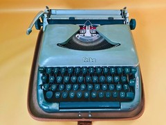 Working Typewriter Erika 10 Green 1960s Typewriter with Leather Case German