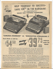 1939 Sears Catalog Ad Page Remington Corona Typewriter Marvello Aristo Ribbon