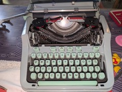 Hermes 3000 Typewriter by Paillard Swiss Made Retro Seafoam Green Metal Case