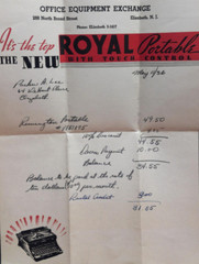 Royal Portable Typewriter Receipt 1936 Parker A Lee Elizabeth New Jersey