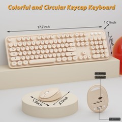 Wireless Keyboard,KOOTOP Cute Colorful 104 Keys Typewriter Retro Round Keycap…