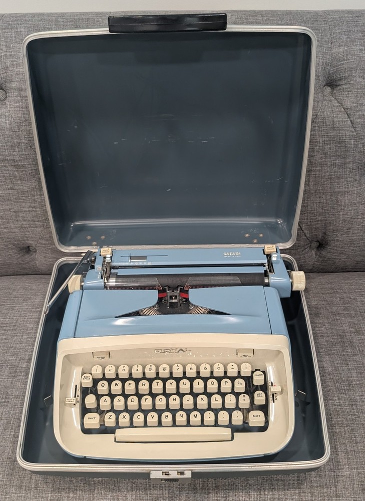 Vintage Blue and Cream Royal Safari Manual Portable Typewriter