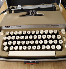 1960s Smith Corona Super Sterling Portable Typewriter w Case Beige Tan USA Made