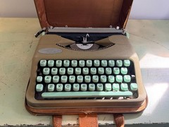 1959 Hermes Rocket Portable Typewriter • Swiss-Made • Taupe & Seafoam w/Case