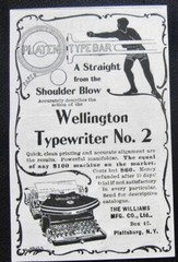 c1890s WELLINGTON No.2 Vtg Typewriter~Boxer Shoulder Blow Print Ad~Plattsburg,NY