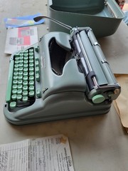 Hermes 3000 Seafoam Green Typewriter with Case and Brushes