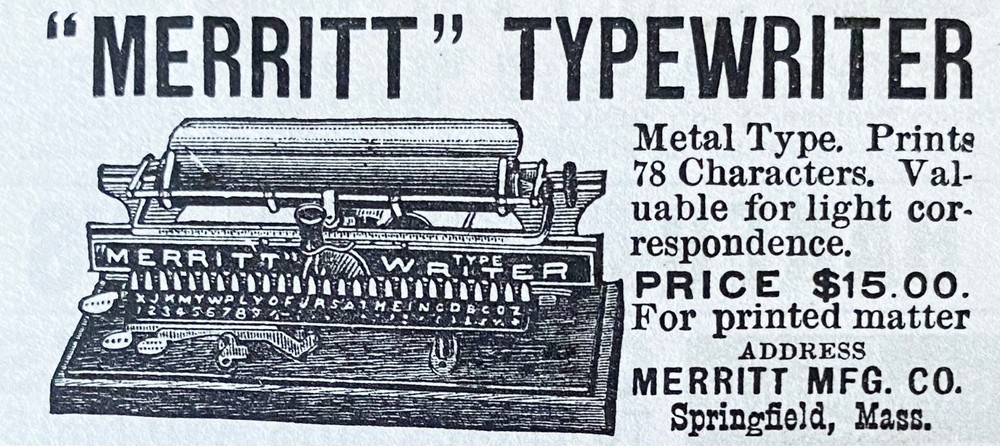 Antique MERRITT Typewriter Metal Type Prints 78 Characters Original Vtg 1893 Ad!