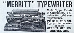 Antique MERRITT Typewriter Metal Type Prints 78 Characters Original Vtg 1893 Ad!