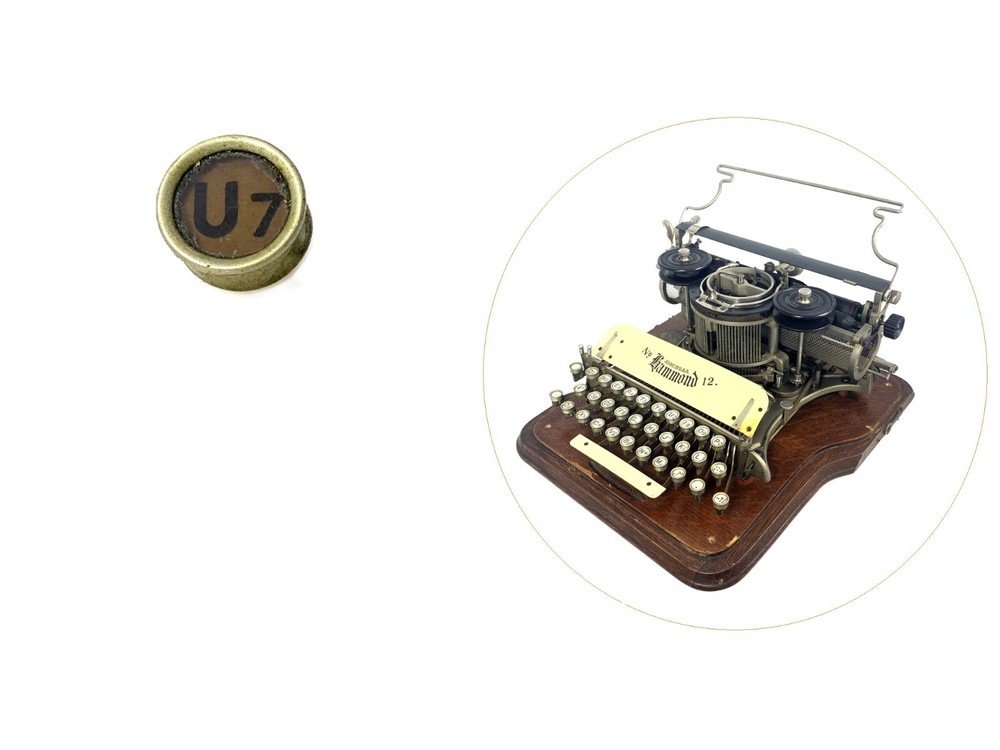 Hammond No.12 Typewriter U 7 Key Antique Part Vtg Glass Keytop Keyboard
