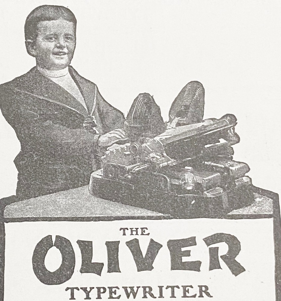 Antique THE OLIVER Standard Visible Typewriter~Cute Young Boy 1903 Vtg Print Ad