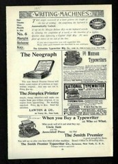 1895 TYPEWRITER ADS ~ NATIONAL, SMITH, MUNSON, BAR-LOCK