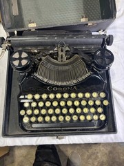 Antique 1920s CORONA Model 4 Metal Typewriter & Case Glossy Black