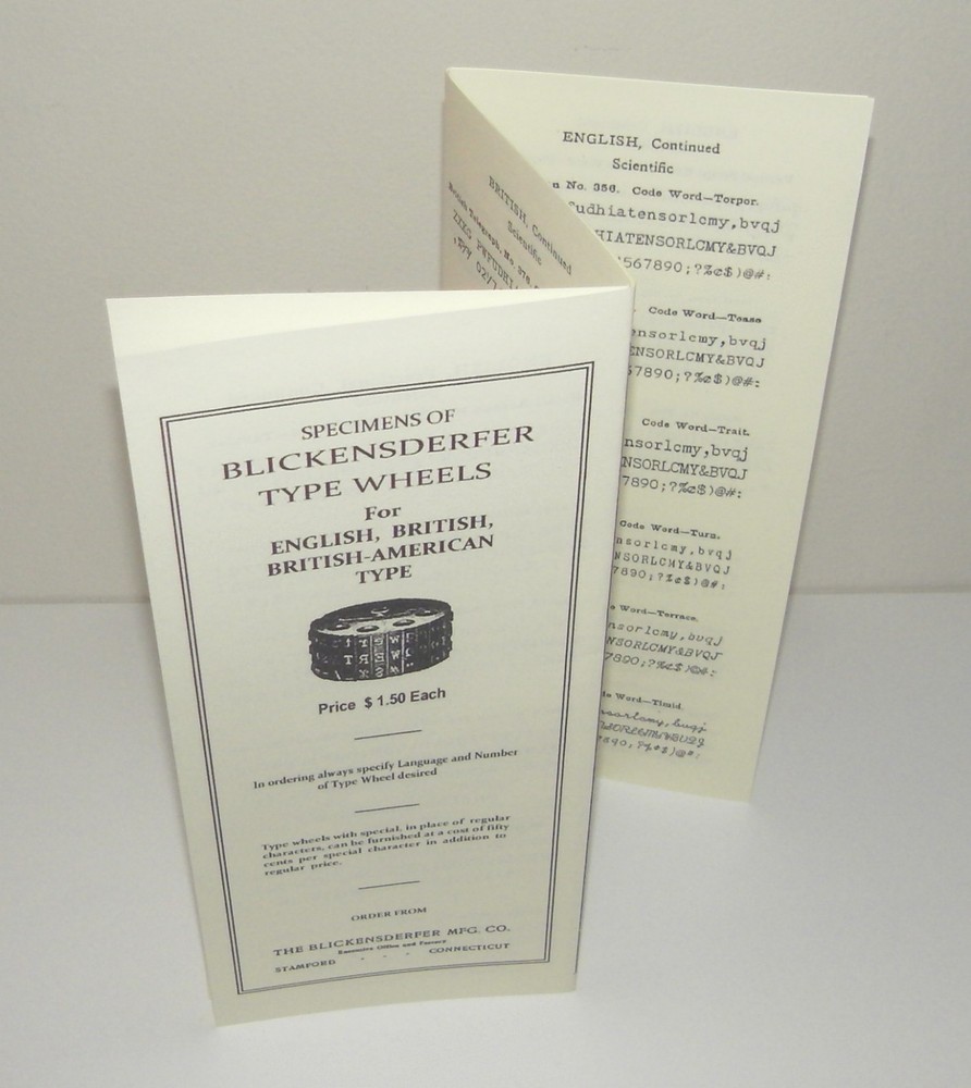 Blickensderfer Typewriter English Type Wheels Brochure Reproduction