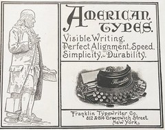 American Types Benjamin FRANKLIN TYPEWRITER Co.Visible Writing Vtg 1899 Print Ad