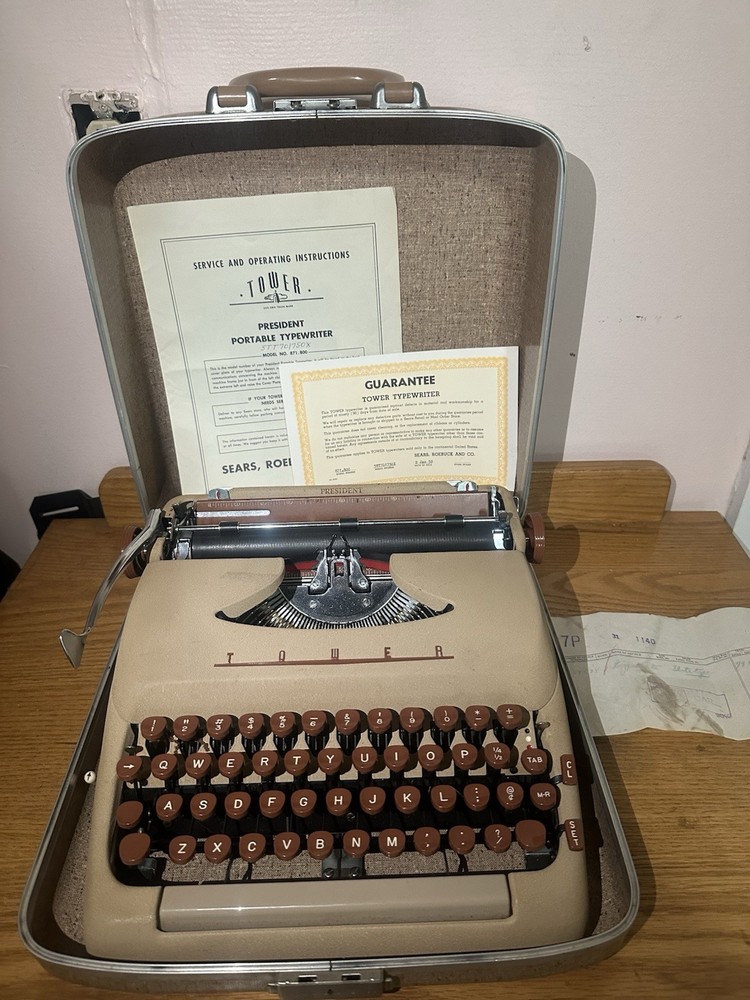 1959 Tower Typewriter W/ Original Case & Documents