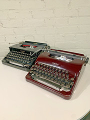 Smith-Corona Portable Typewriter DUO! Flat-Top Standard AND Maroon Sterling