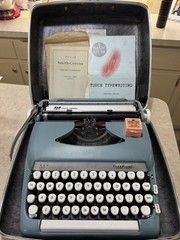Smith Corona Sterling Portable Typewriter Alpine Blue Works! w/ Case & Manual