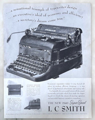 1939 magazine ad for LC Smith Typewriters – triumph of design, 1940 Super Speed