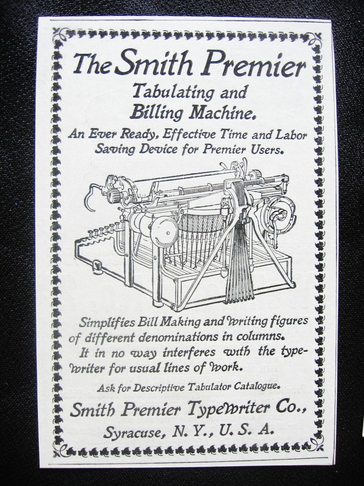 Smith Premier TABULATING & BILLING MACHINE c1890s Antique Typewriter Co Print Ad