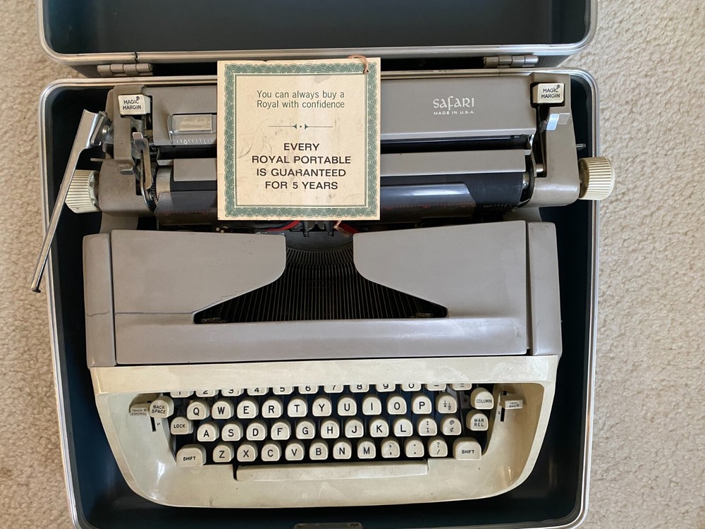 1960’s Vintage Royal Safari Tan and Ivory Portable Typewriter Manual Typing