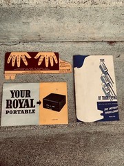 1930s royal arrow portable typewriter, case with key, original pamphlets