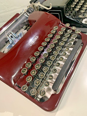Smith-Corona Portable Typewriter DUO! Flat-Top Standard AND Maroon Sterling