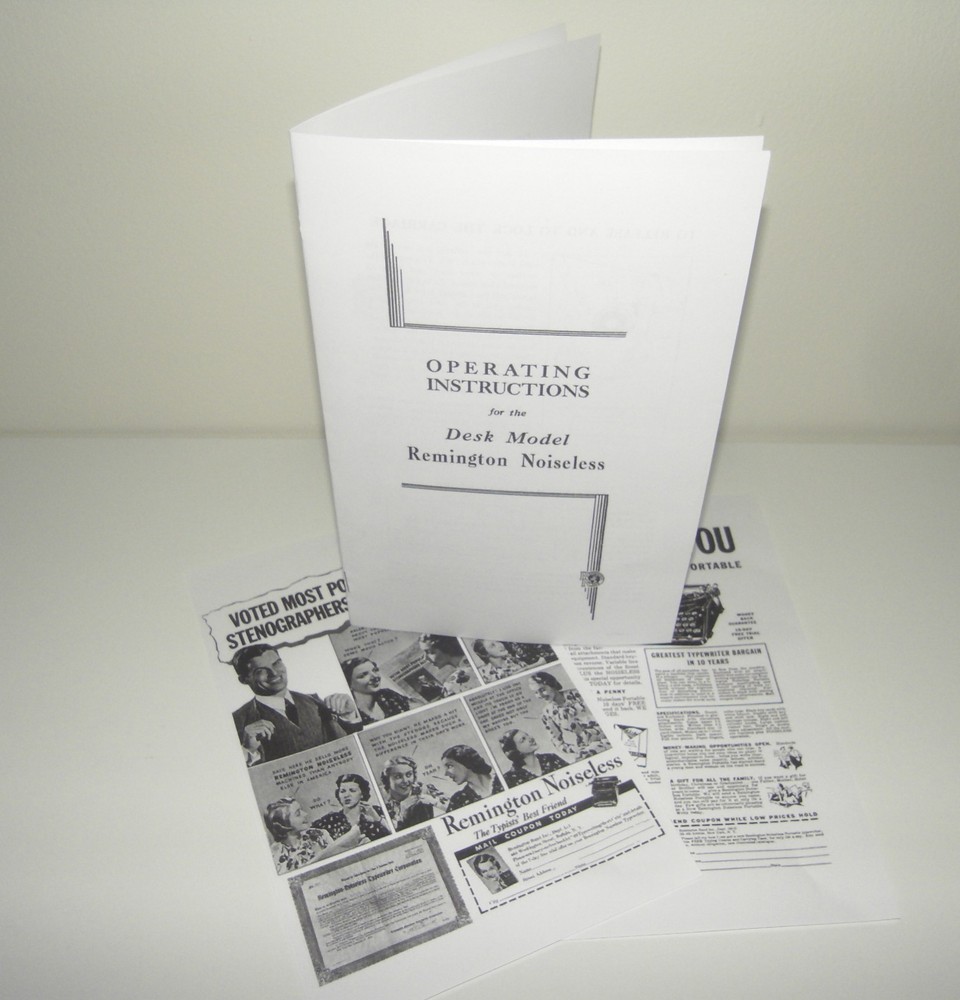 Remington Noiseless Desk Model Typewriter Instruction Manual Repro + Advert