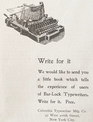 Write for it COLUMBIA BAR-LOCK TYPEWRITER Little Book Free Antique 1899 Print Ad
