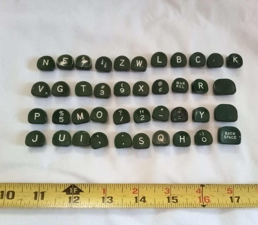 1950’s Royal Typewriter green plastic keys, 41 in all. steampunk, arts & crafts.