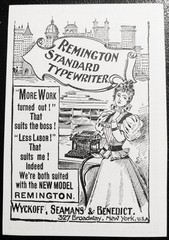 NY Skyline New Model Girl Antique REMINGTON STANDARD Typewriter c1890s Print Ad!