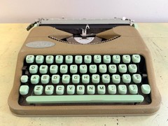 1959 Hermes Rocket Portable Typewriter • Swiss-Made • Taupe & Seafoam w/Case