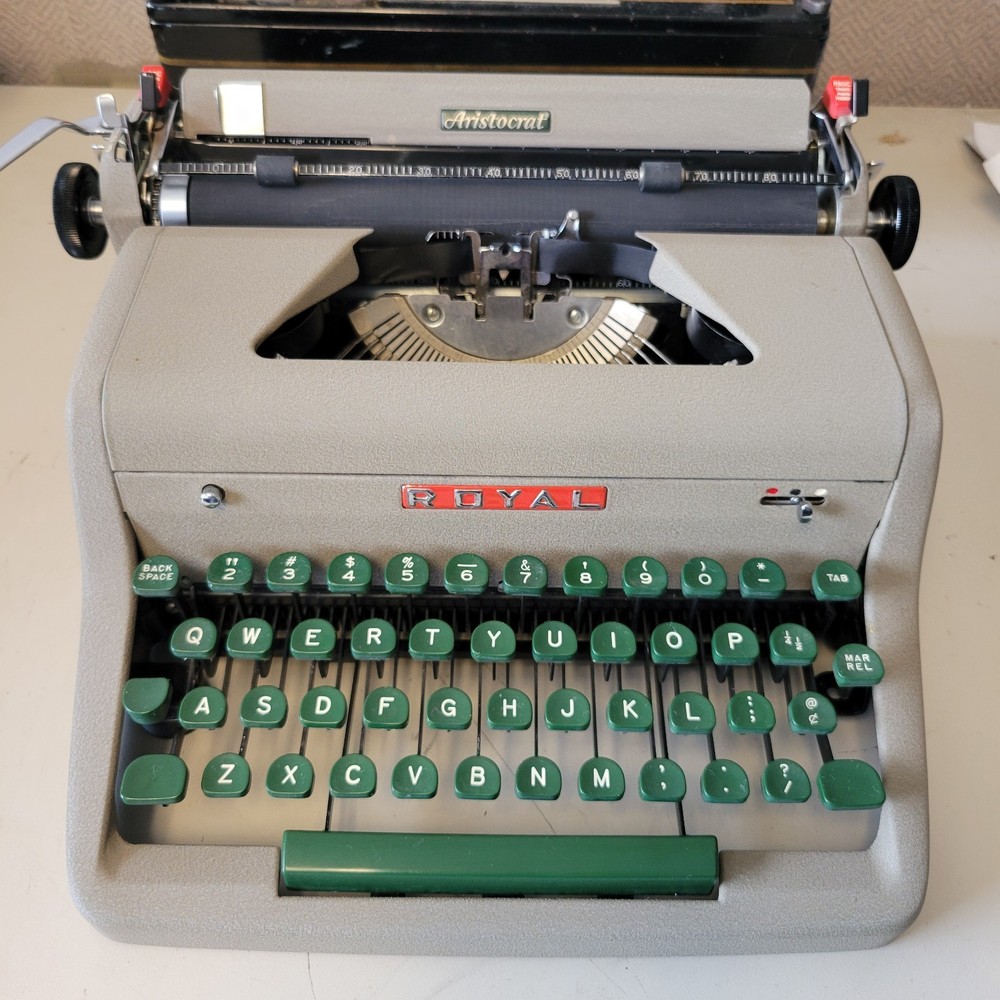 Vintage Royal Aristocrat Typewriter With Case Green Keys~ Tested Working 1950s