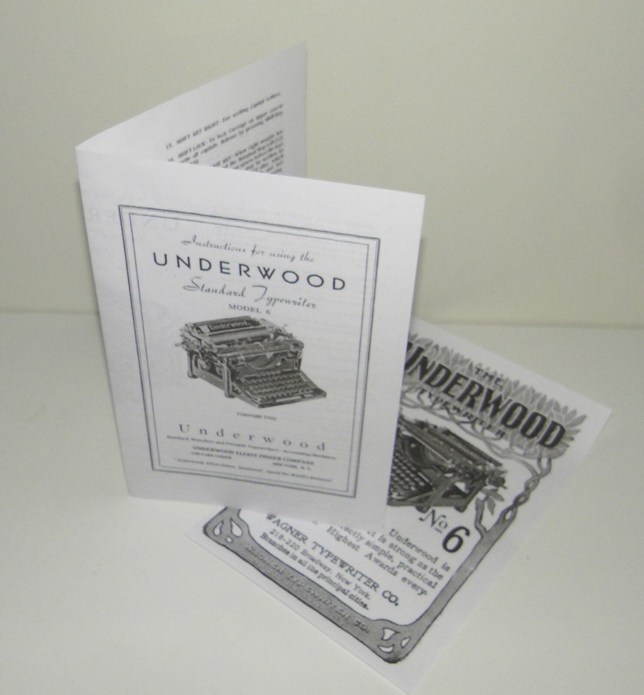 Underwood Standard 6 Typewriter Instruction Manual Reproduction + Advertisement