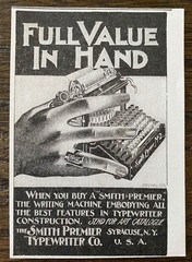 FULL VALUE IN HAND Antique 1899 SMITH PREMIER No. 2 TYPEWRITER Vtg Art Print Ad