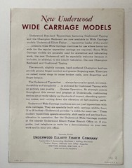 UNDERWOOD TYPEWRITERS. Wide Carriage Models. 1937 Promotional.