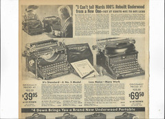 1936 Wards Catalog Ad Page STANDARD UNDERWOOD TYPEWRITER MICKEY MOUSE PARASOL